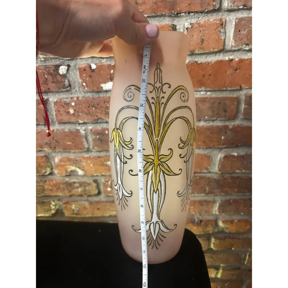 Vintage Pink Tall Art Nouveau Deco Enameled Glass Legras Vase Fleur de Marie